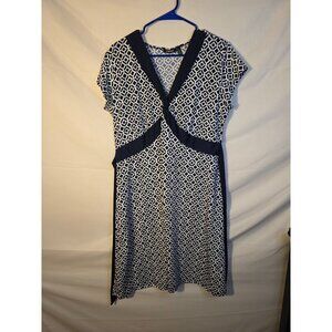 Elementz Navy Pattern Fit Flare dress Ties Womens Size Large L 14‎ Classic